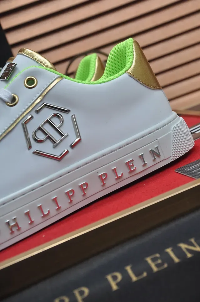 Philipp Plein Branco e Verde Neón Couro Lifestyle Sneakers 9