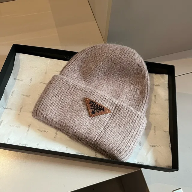 Prada Beige Brown tricot côtelé ourlet replié bonnet 8