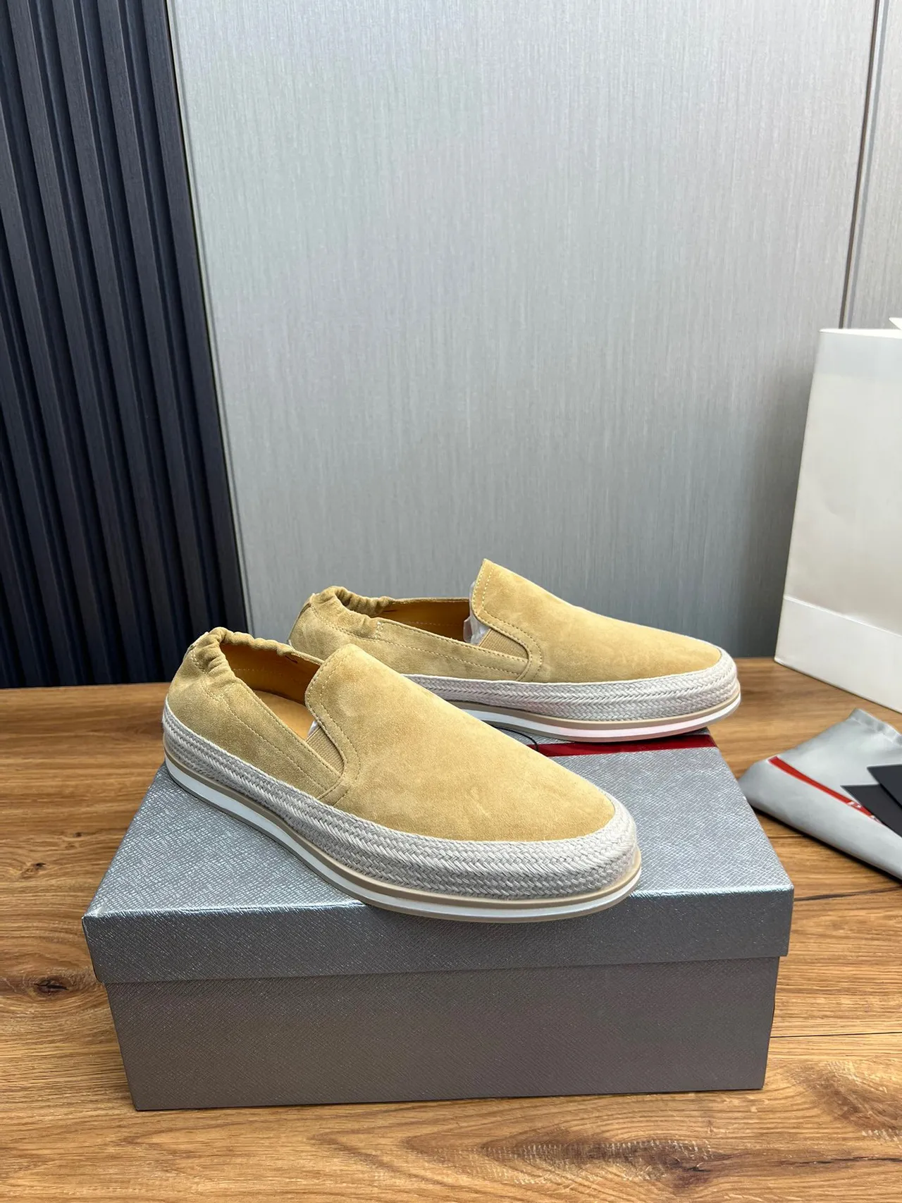 Prada Beige White Suede Upper Elasticated Collar Casual Shoes 4