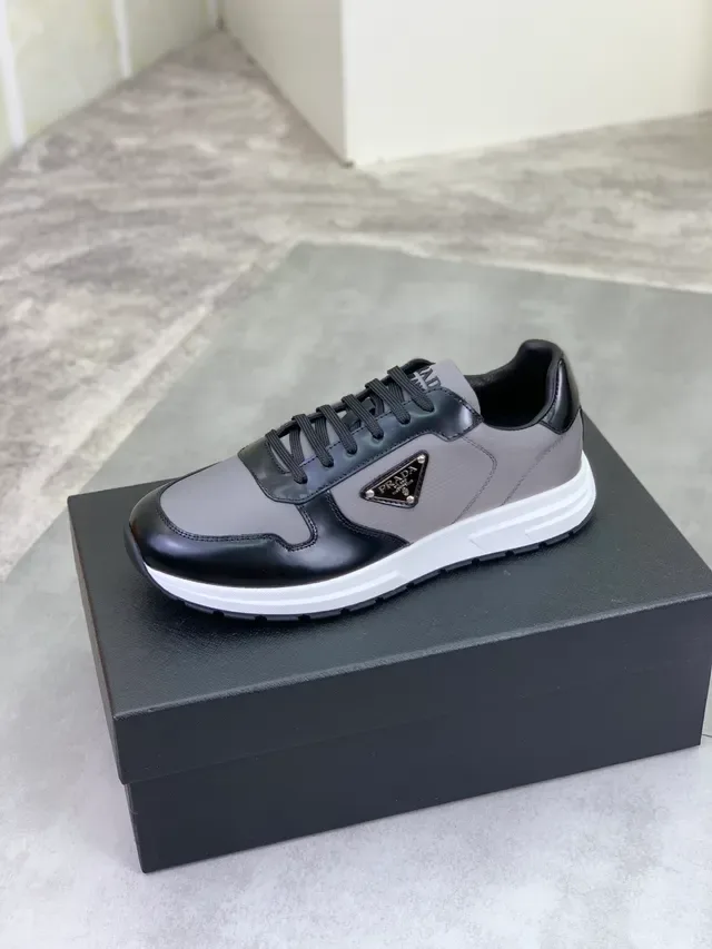 Prada Black Gray Mixed-Material Upper Glossy Leather Panels Lifestyle Sneakers 4