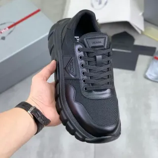 Prada Black Monochrome Mesh And Synthetic Overlay Chunky Sneakers