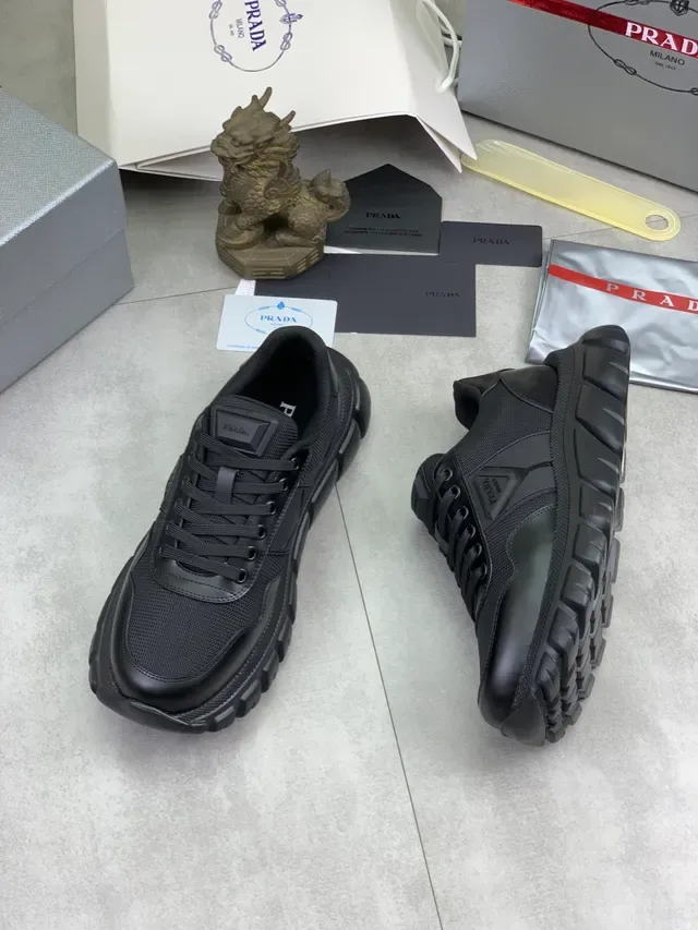 Prada Black Monochrome Mesh And Synthetic Overlay Chunky Sneakers 5