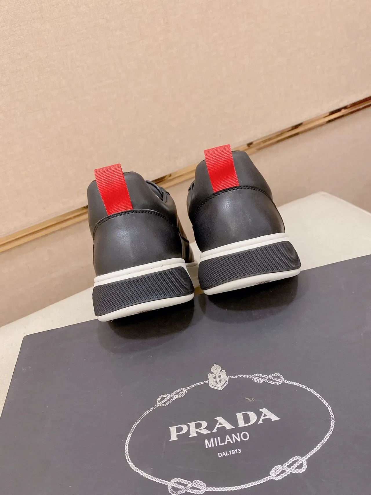 Prada Black Red Slip-On Leather Upper Lifestyle Sneakers 3