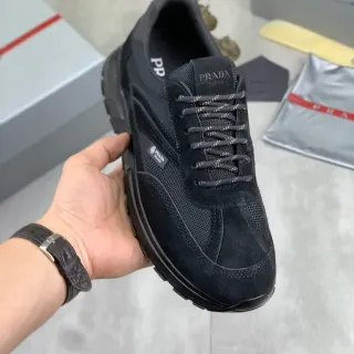 Prada Black Suede and Mesh Lifestyle Sneaker