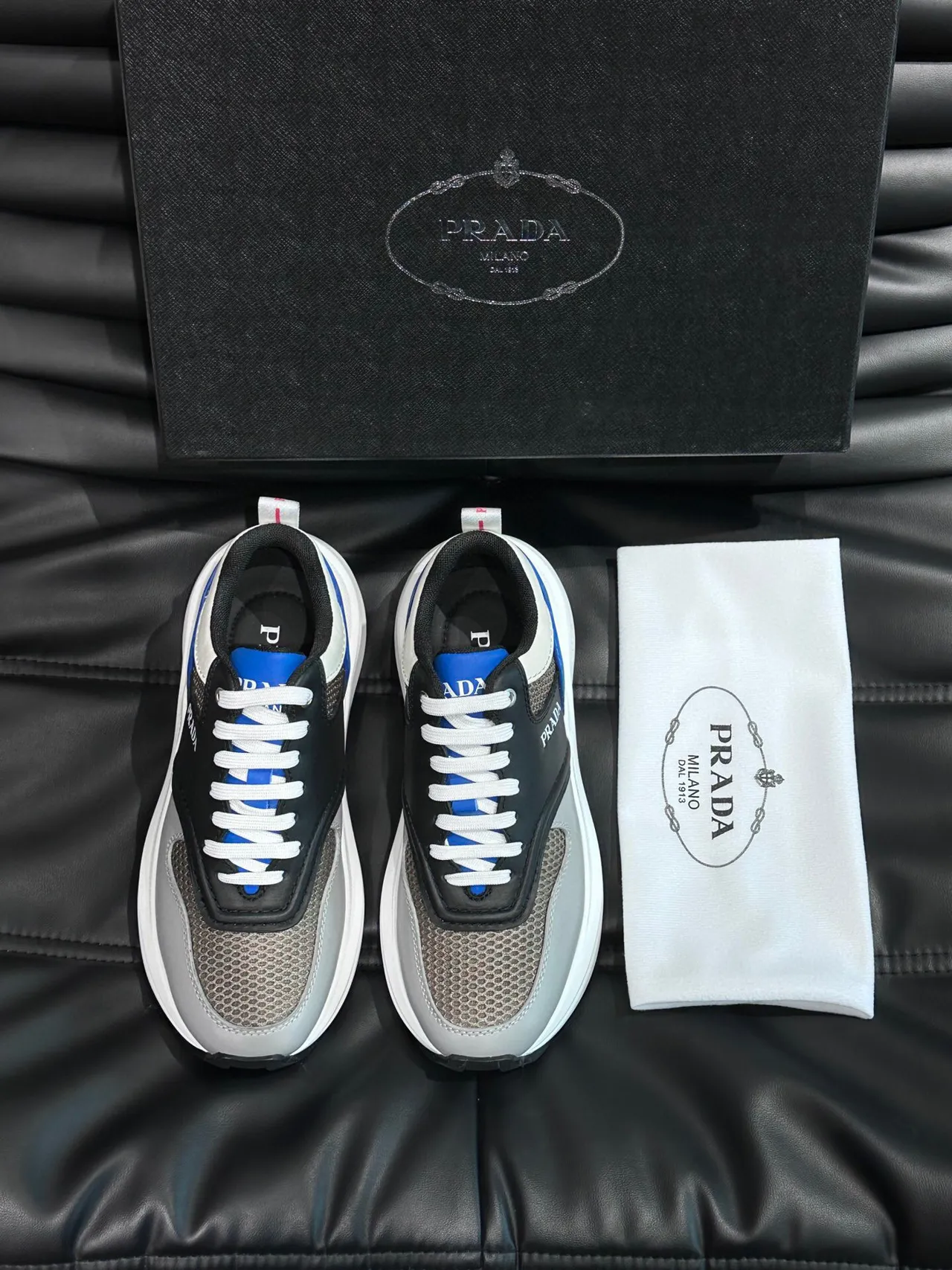 Prada Black White Layered Mixed-Material Upper Midsole Chunky Sneakers 3
