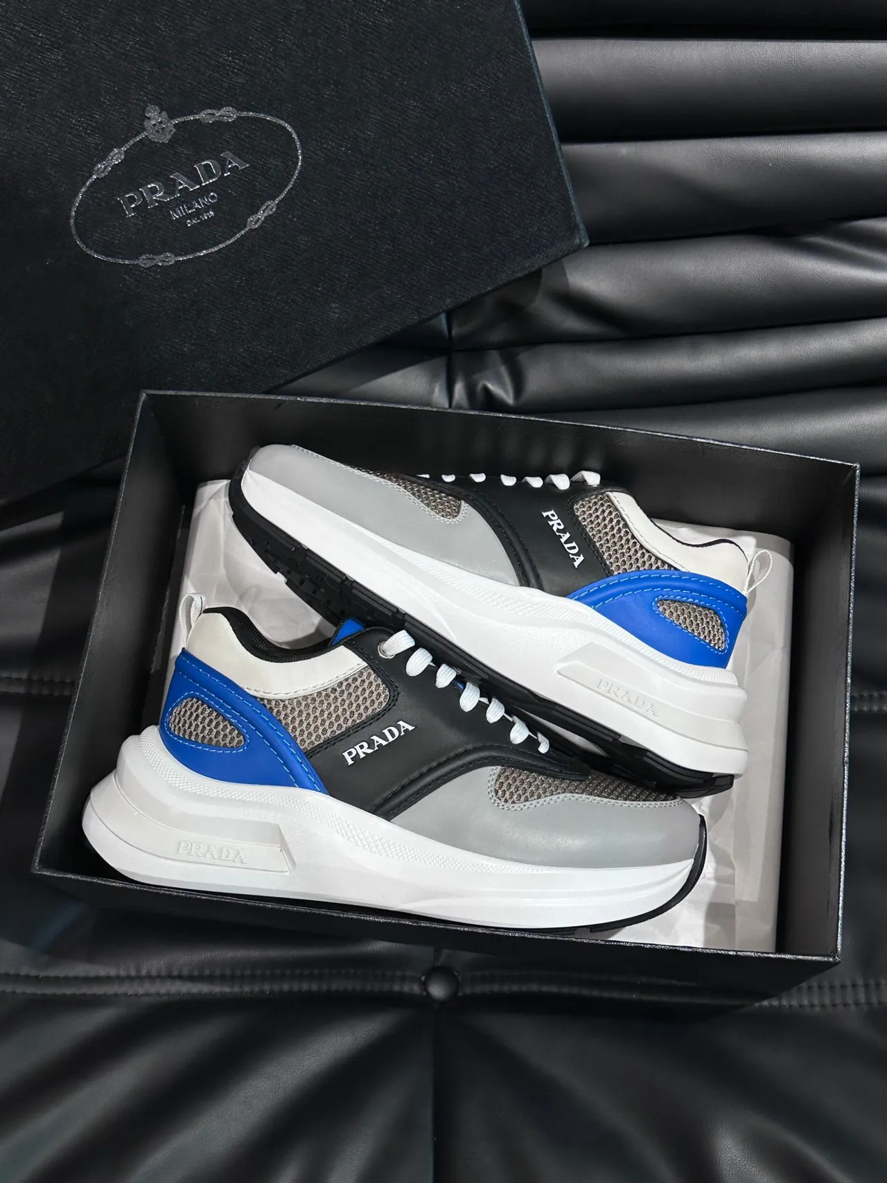 Prada Black White Layered Mixed-Material Upper Midsole Chunky Sneakers 4