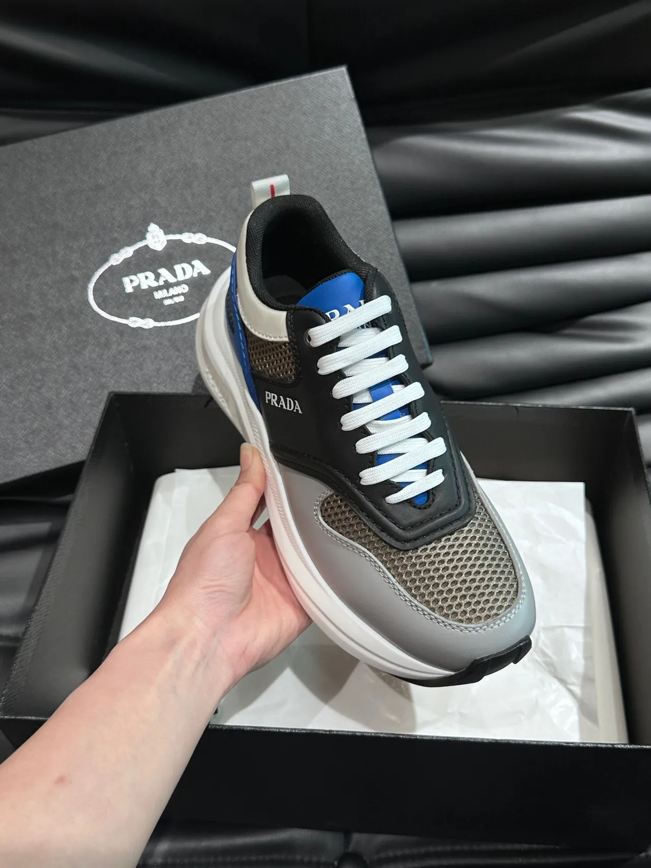 Prada Black White Layered Mixed-Material Upper Midsole Chunky Sneakers 5