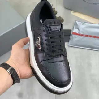 Prada Black White Leather And Mesh Upper Layered Platform Sole Lifestyle Sneakers