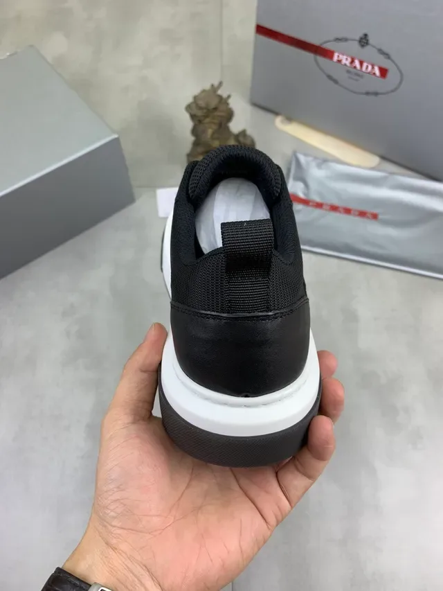 Prada Black White Leather And Mesh Upper Layered Platform Sole Lifestyle Sneakers 3