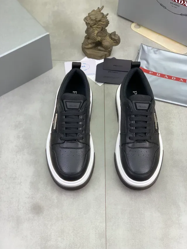 Prada Black White Leather And Mesh Upper Layered Platform Sole Lifestyle Sneakers 5