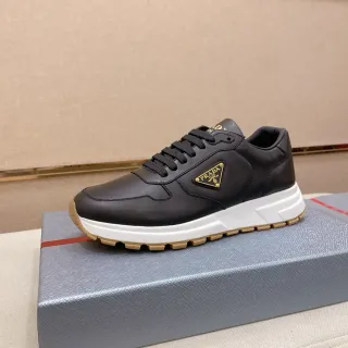 Prada Black White Leather-Paneled Upper Triangular Logo Patch Lifestyle Sneakers