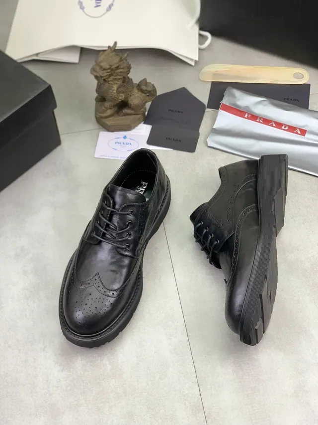 Prada Black Wingtip Perforated Detailing Brogue 5