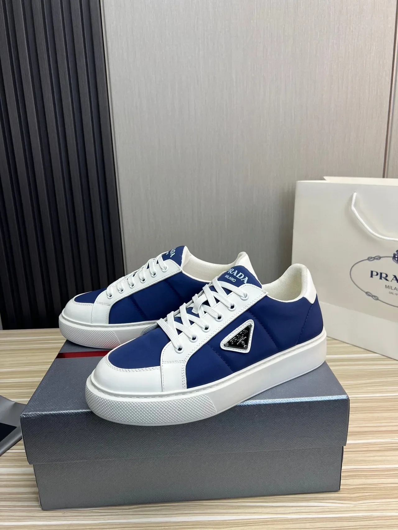 Prada Blue White Low-Top Platform Sole Lifestyle Sneakers 2