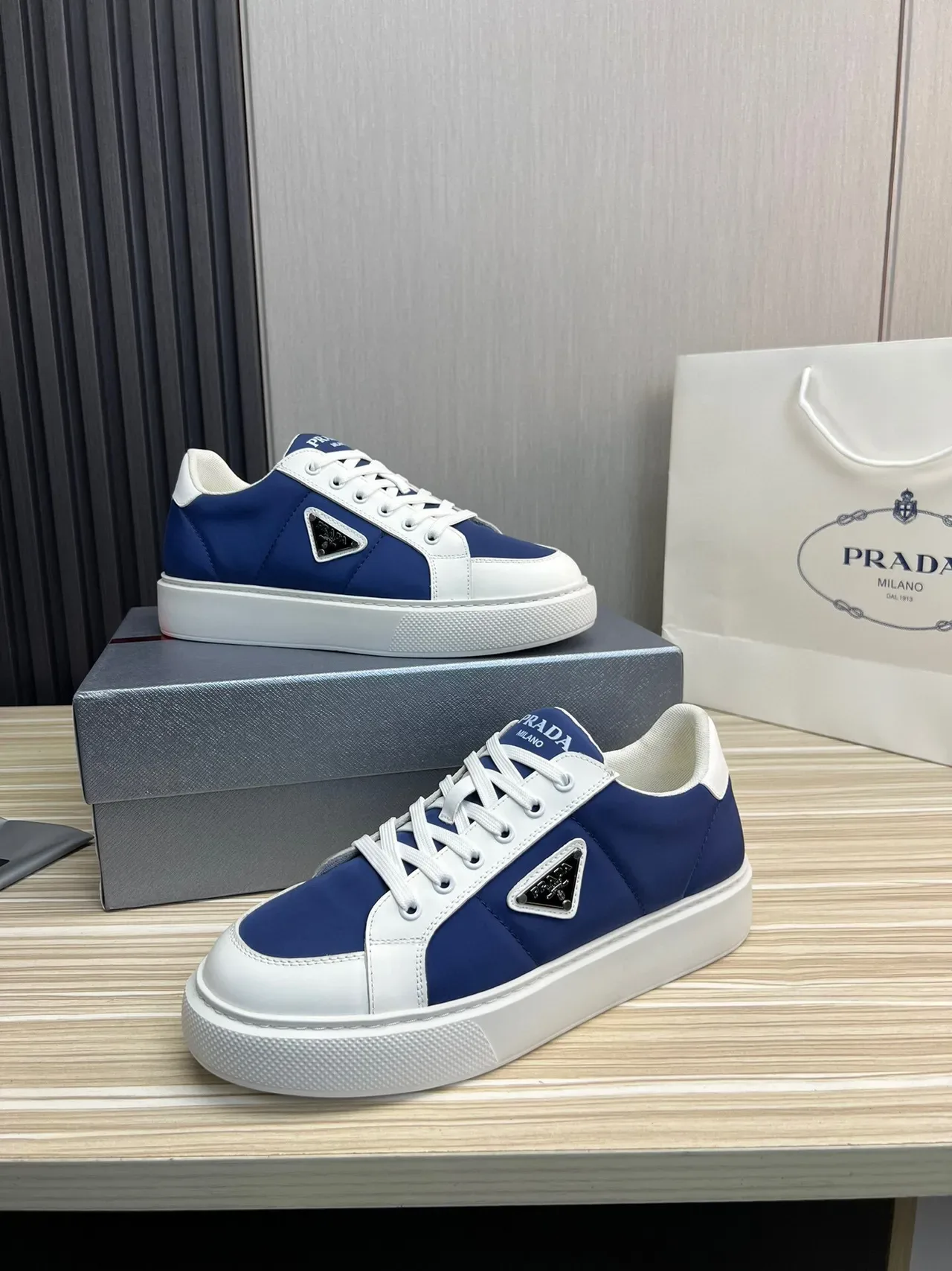 Prada Blue White Low-Top Platform Sole Lifestyle Sneakers 3