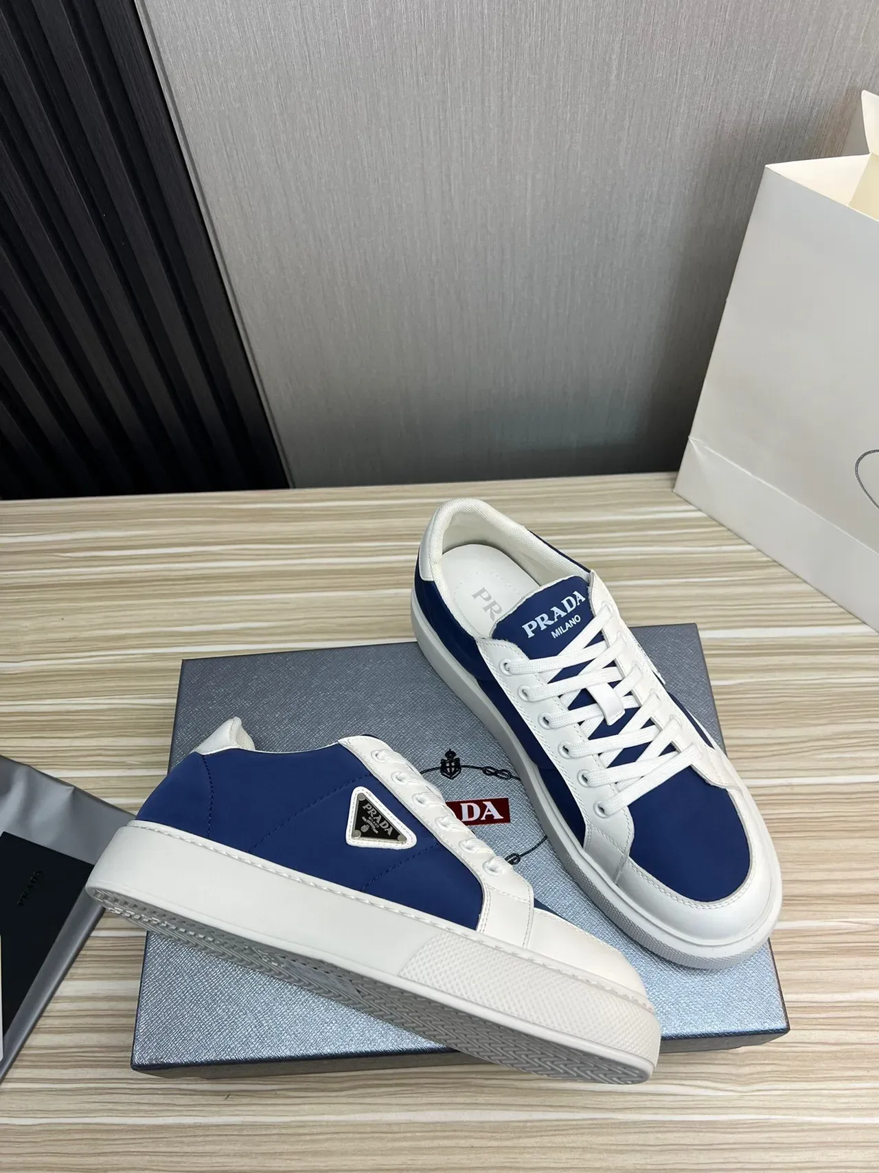 Prada Blue White Low-Top Platform Sole Lifestyle Sneakers 5