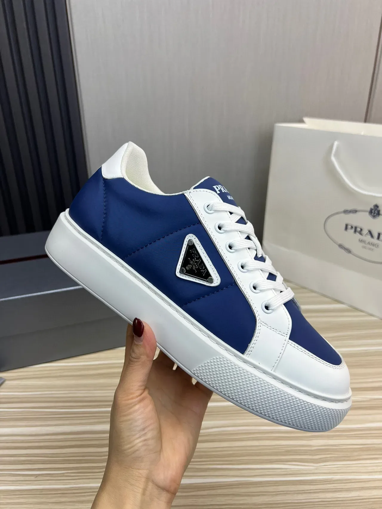 Prada Blue White Low-Top Platform Sole Lifestyle Sneakers 6