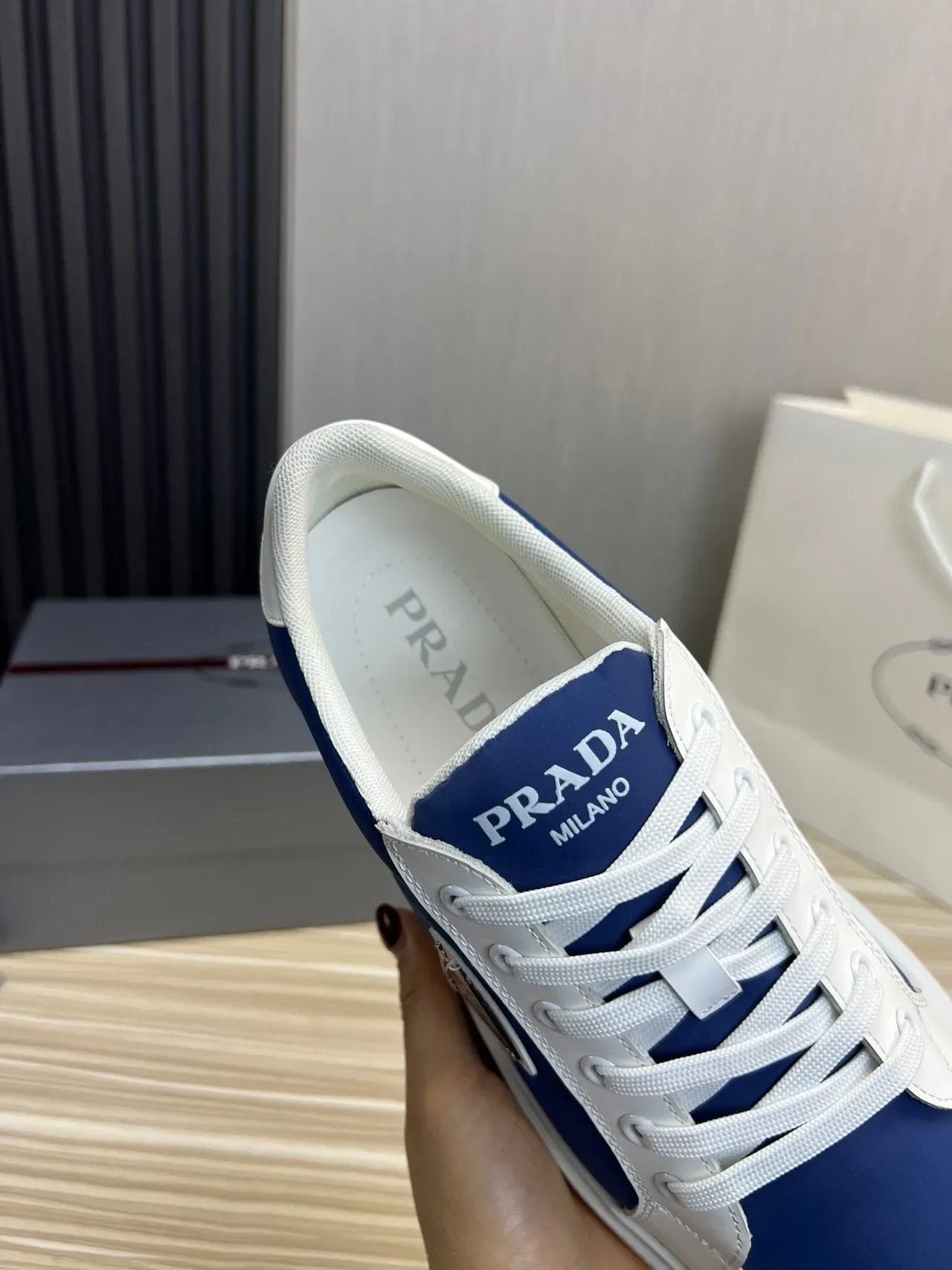 Prada Blue White Low-Top Platform Sole Lifestyle Sneakers 7