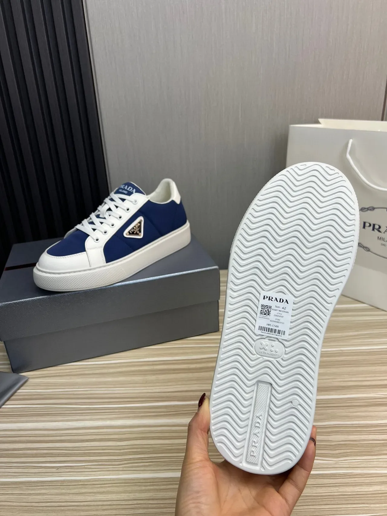 Prada Blue White Low-Top Platform Sole Lifestyle Sneakers 9