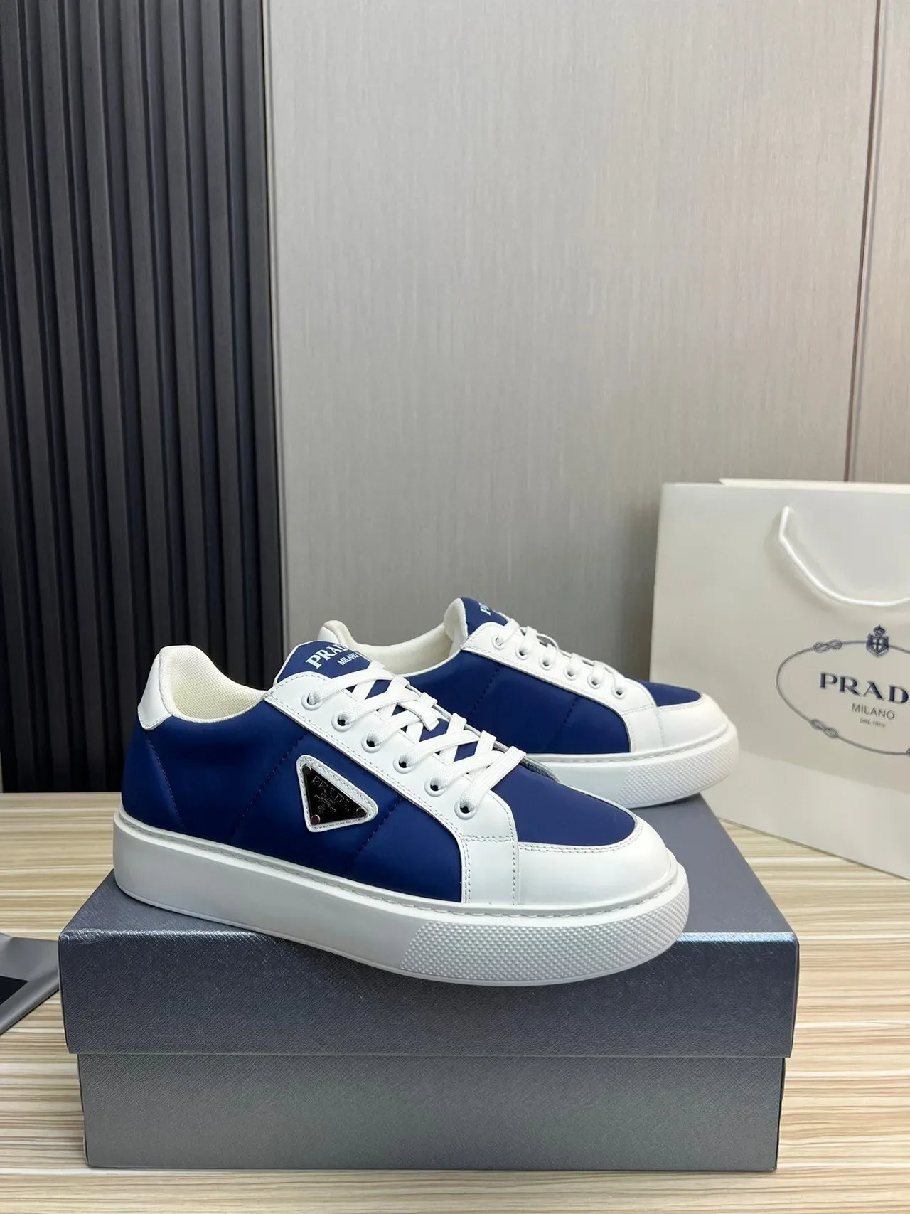 Prada Blue White Low-Top Platform Sole Lifestyle Sneakers 10