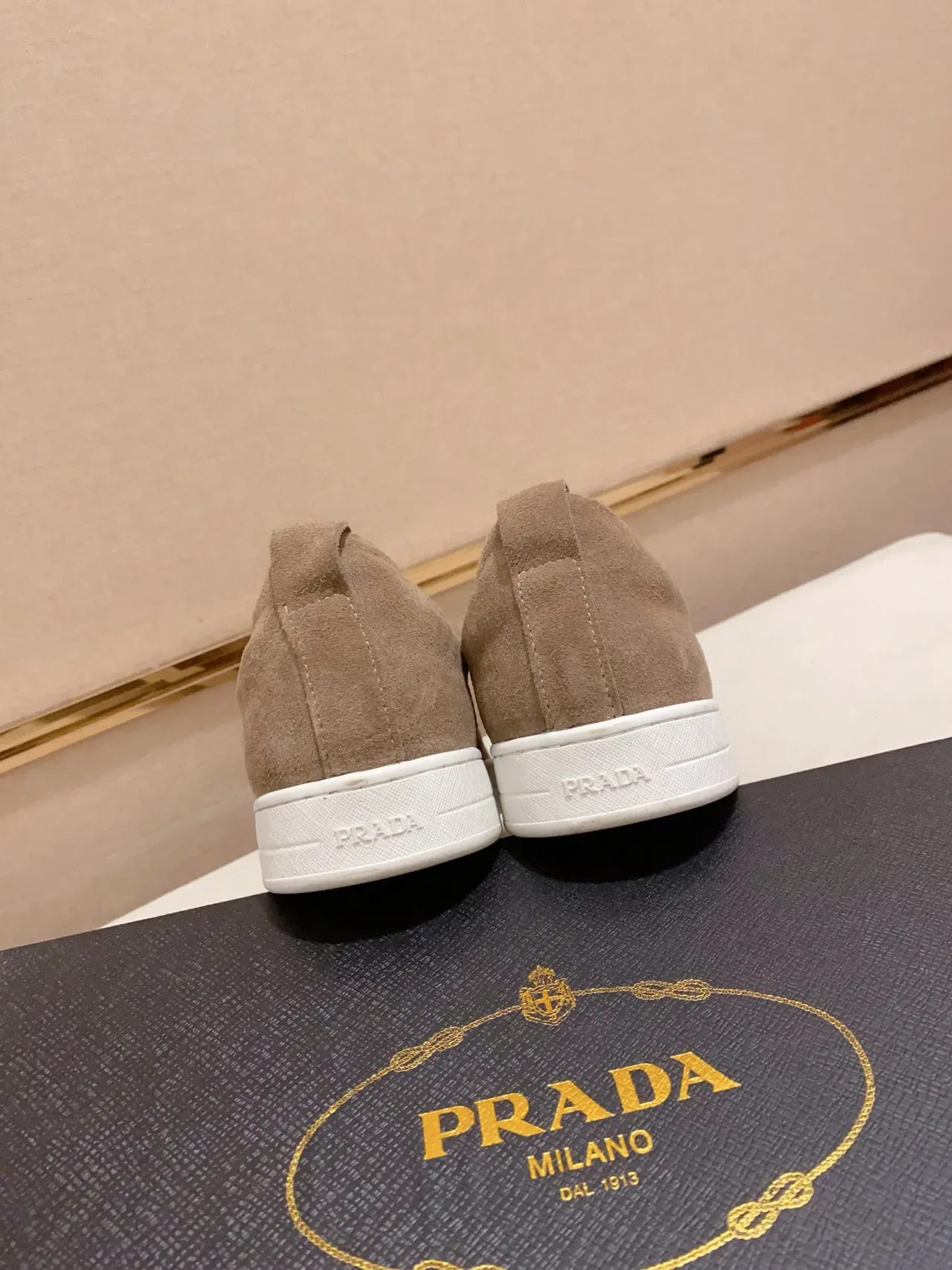 Prada Brown White Suede Upper Triangular Logo Patch Lifestyle Sneakers 3
