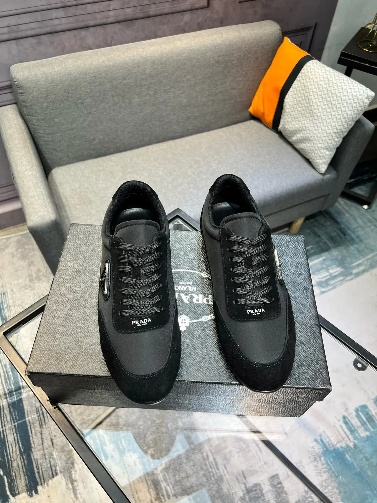 Prada Cloudbust Black Low-Top Suede-and-Synthetic Lifestyle Sneakers 4