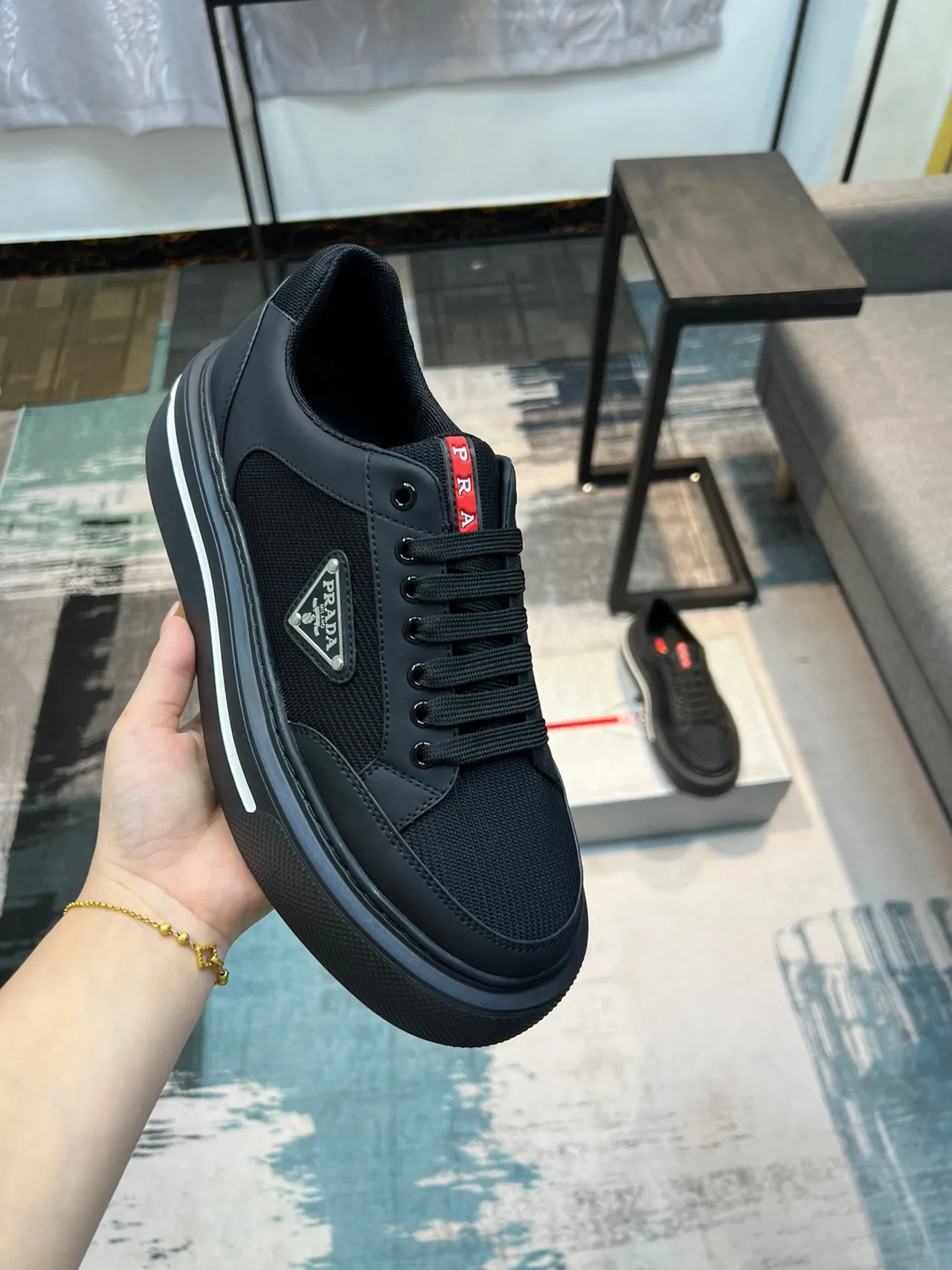 Prada Cloudbust Black Mesh and Leather Lifestyle Sneakers 6