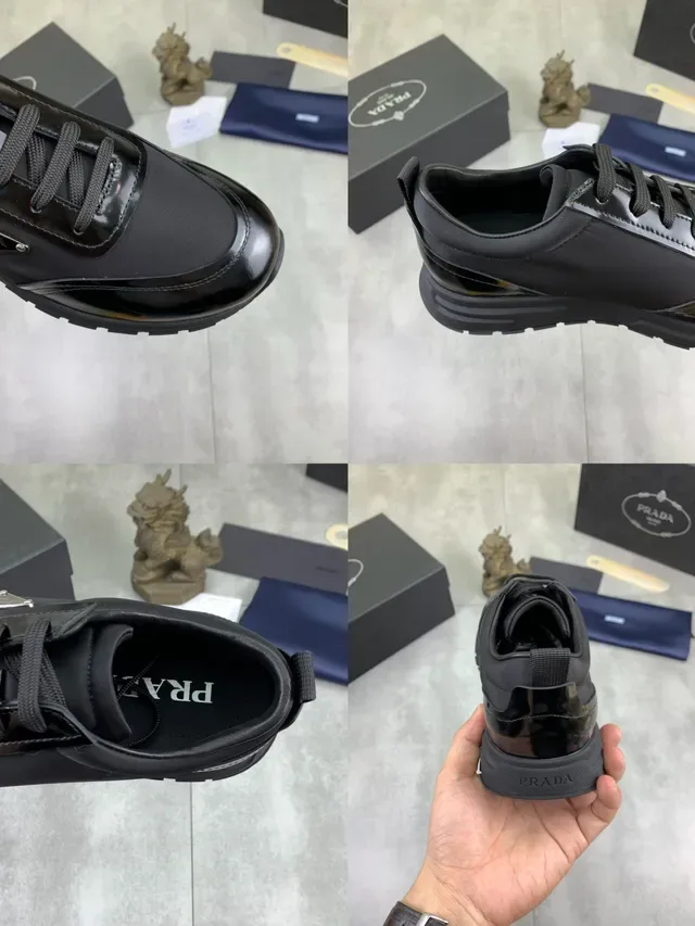 Prada Cloudbust Tênis Lifestyle Preto Material Misto Parte Superior Glossy Patent Toe Cap 2