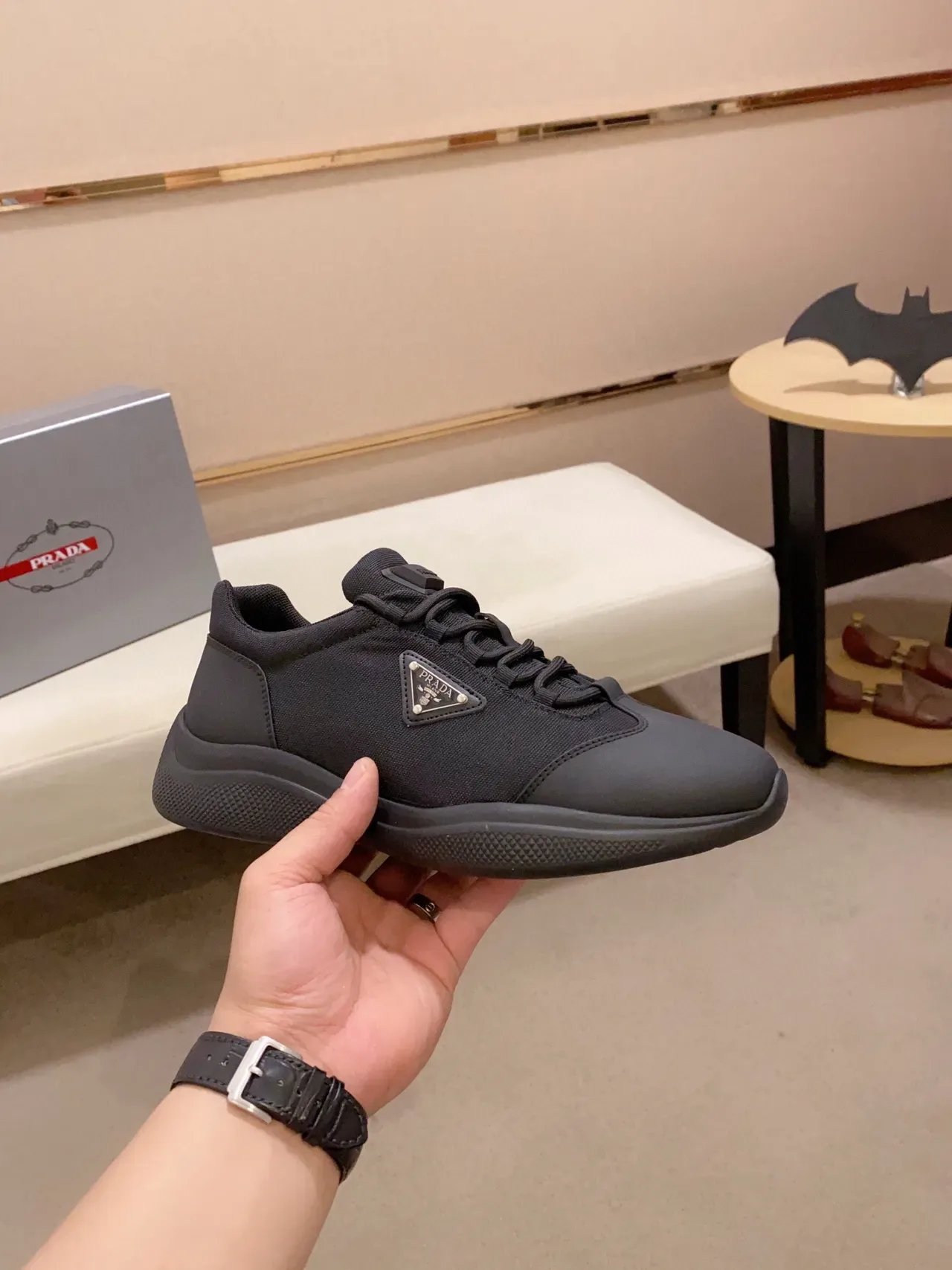 Prada Cloudbust Black Monochrome Textile And Rubber Construction Lifestyle Sneakers 4
