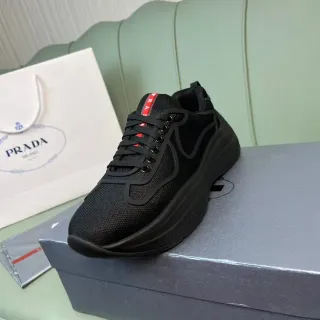 Prada Cloudbust Black Red Mesh Upper Molded Wave Overlay Chunky Sneakers