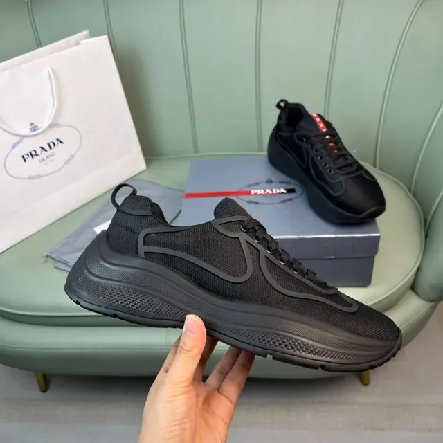 Prada Cloudbust Black Red Mesh Upper Molded Wave Overlay Chunky Sneakers 4