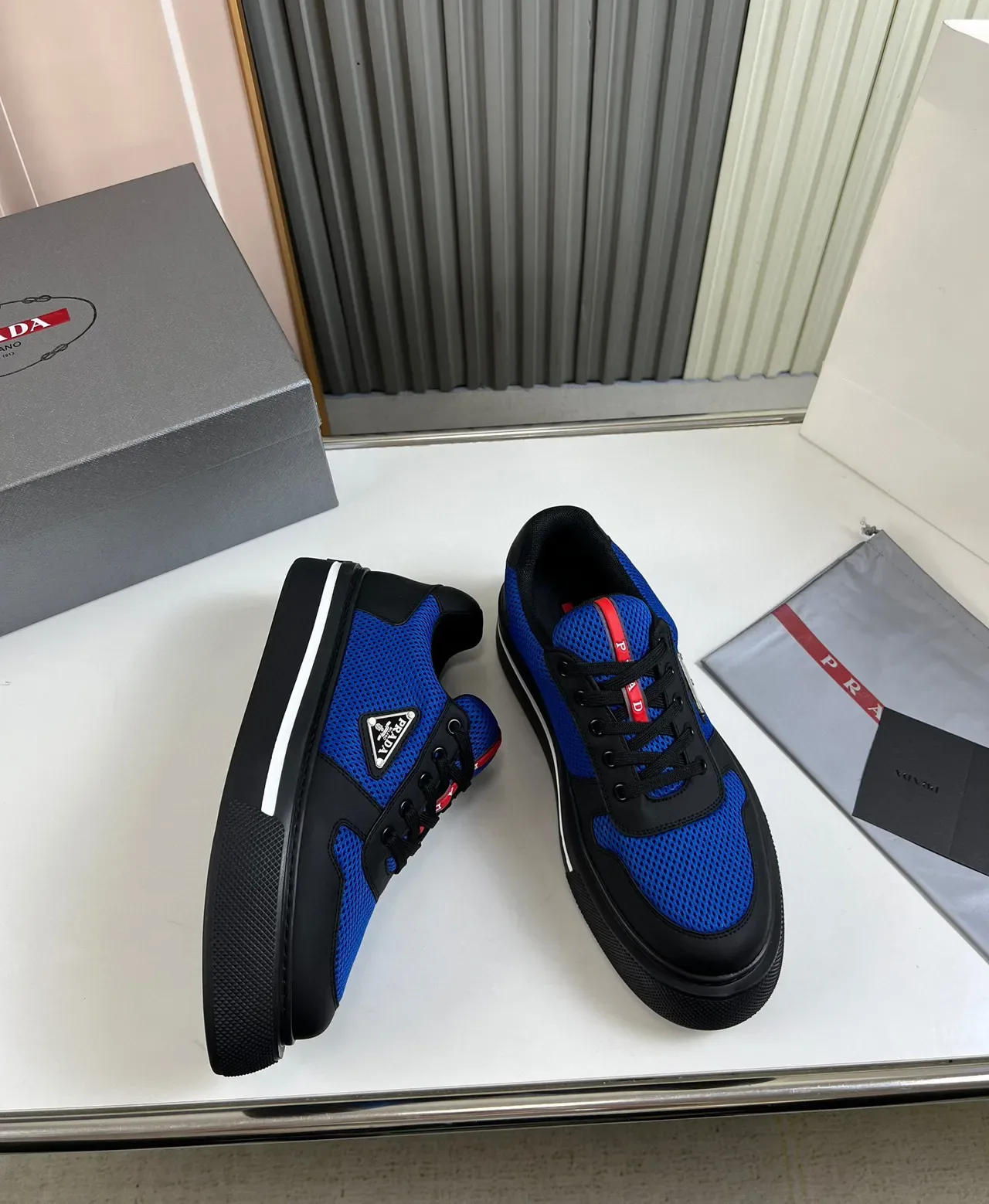 Prada Cloudbust Blue and Black Mesh Platform Lifestyle Sneakers 5