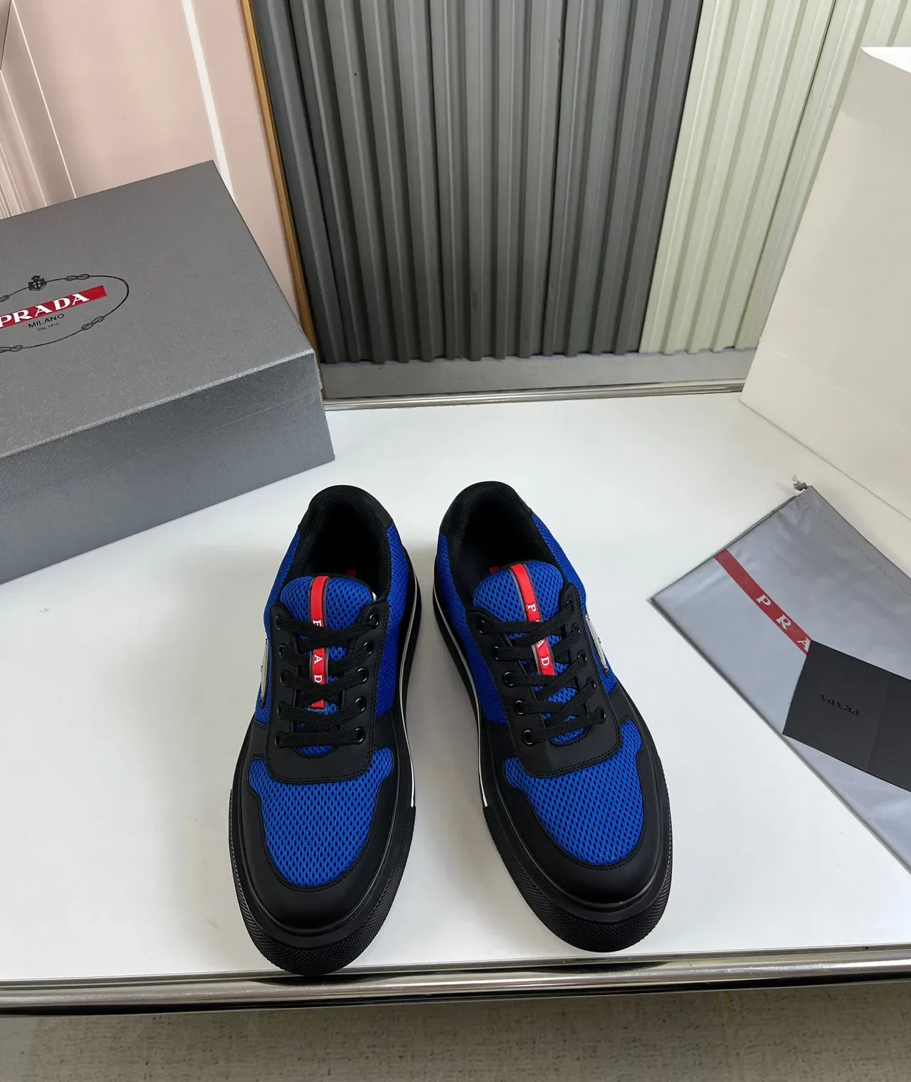 Prada Cloudbust Blue and Black Mesh Platform Lifestyle Sneakers 9