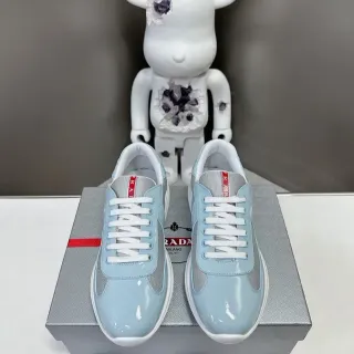 Prada Cloudbust Blue White Glossy Patent Leather Mesh Side Panels Lifestyle Sneakers