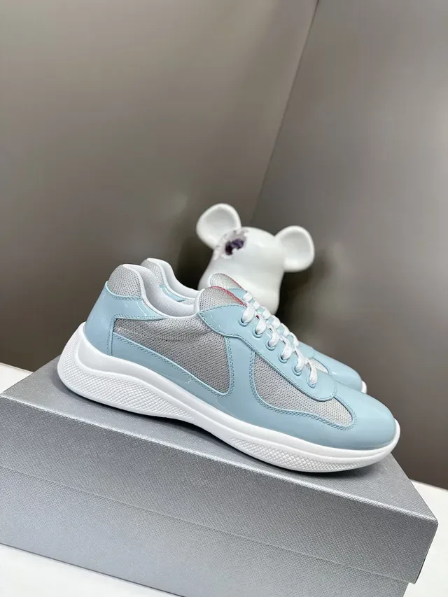 Prada Cloudbust Blue White Glossy Patent Leather Mesh Side Panels Lifestyle Sneakers 2
