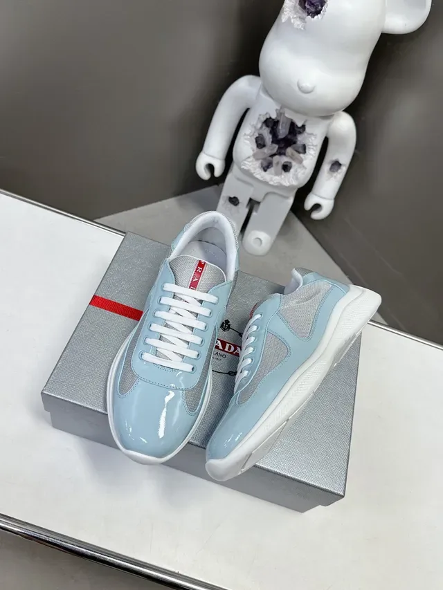 Prada Cloudbust Blue White Glossy Patent Leather Mesh Side Panels Lifestyle Sneakers 3