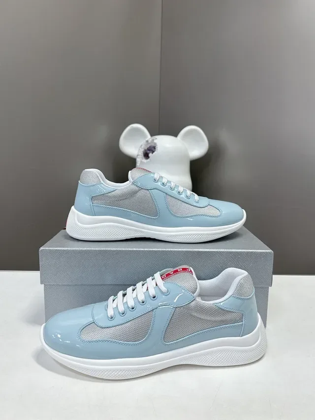Prada Cloudbust Blue White Glossy Patent Leather Mesh Side Panels Lifestyle Sneakers 4