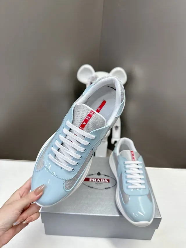 Prada Cloudbust Blue White Glossy Patent Leather Mesh Side Panels Lifestyle Sneakers 5