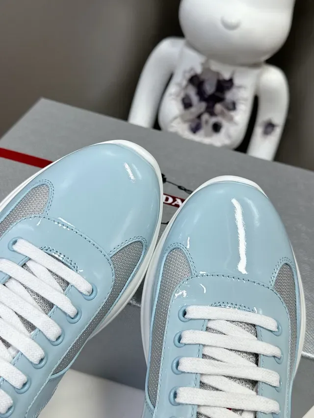 Prada Cloudbust Blue White Glossy Patent Leather Mesh Side Panels Lifestyle Sneakers 6