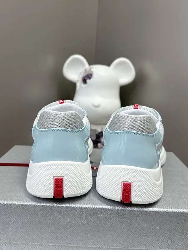 Prada Cloudbust Blue White Glossy Patent Leather Mesh Side Panels Lifestyle Sneakers 7