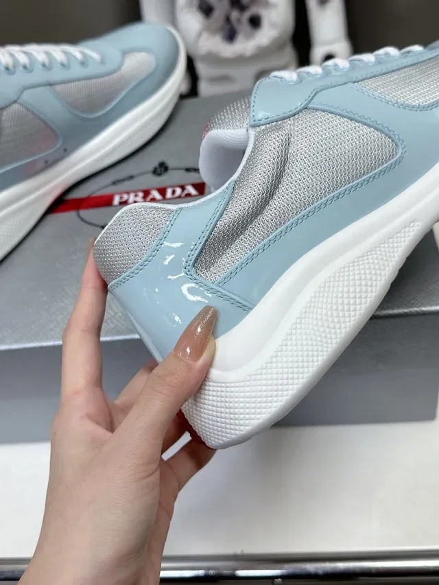 Prada Cloudbust Blue White Glossy Patent Leather Mesh Side Panels Lifestyle Sneakers 8