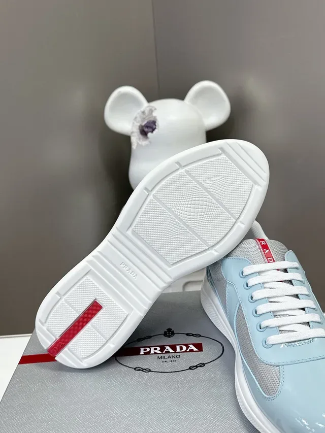 Prada Cloudbust Blue White Glossy Patent Leather Mesh Side Panels Lifestyle Sneakers 9