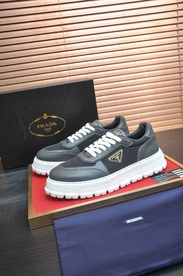 Prada Cloudbust 灰白 平台 网布皮革 生活方式运动鞋 4