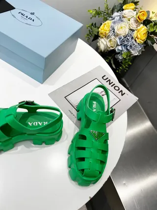Prada Cloudbust Green Silver Chunky Platform T-Strap Gladiator Sandals 3