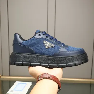 Prada Cloudbust Navy Black Mesh And Leather Upper Triangular Logo Plaque Chunky Sneakers