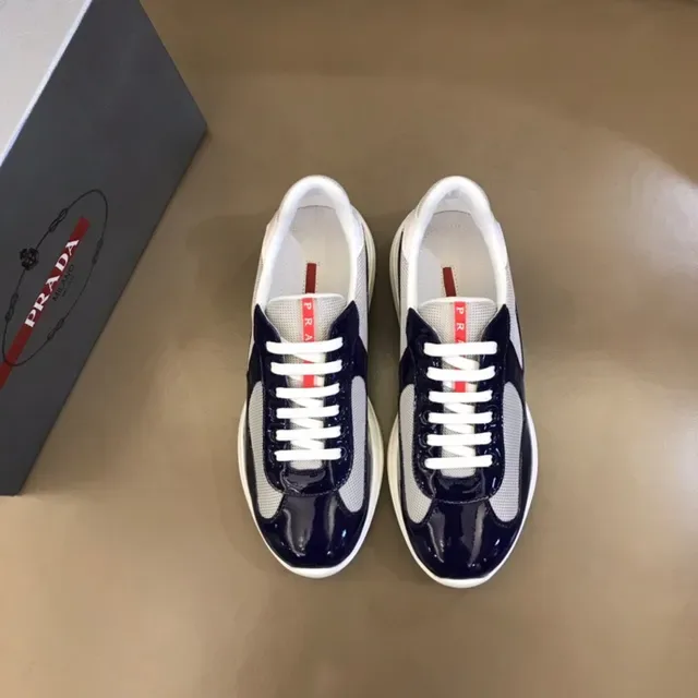 Prada Cloudbust Navy حذاء أسلوب حياة جلد لامع وشبك 6