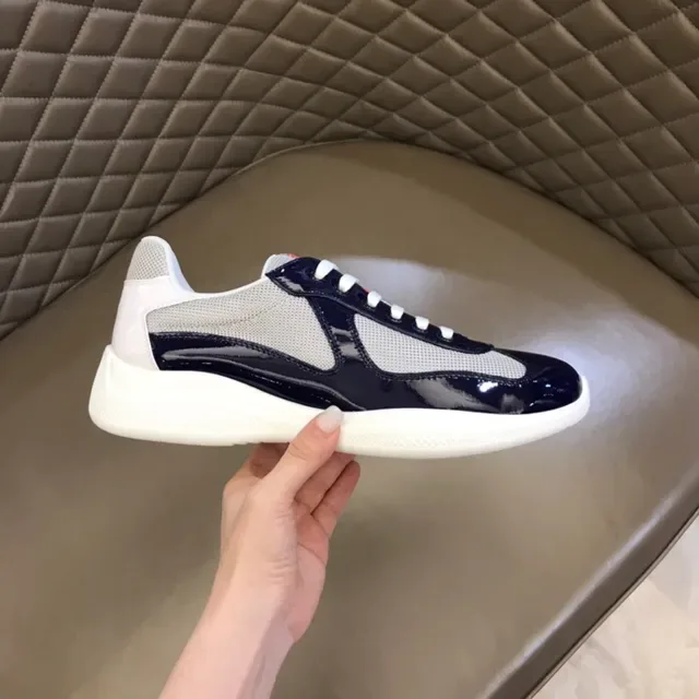 Prada Cloudbust Navy حذاء أسلوب حياة جلد لامع وشبك 7