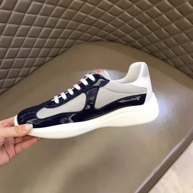 Prada Cloudbust Navy حذاء أسلوب حياة جلد لامع وشبك 9