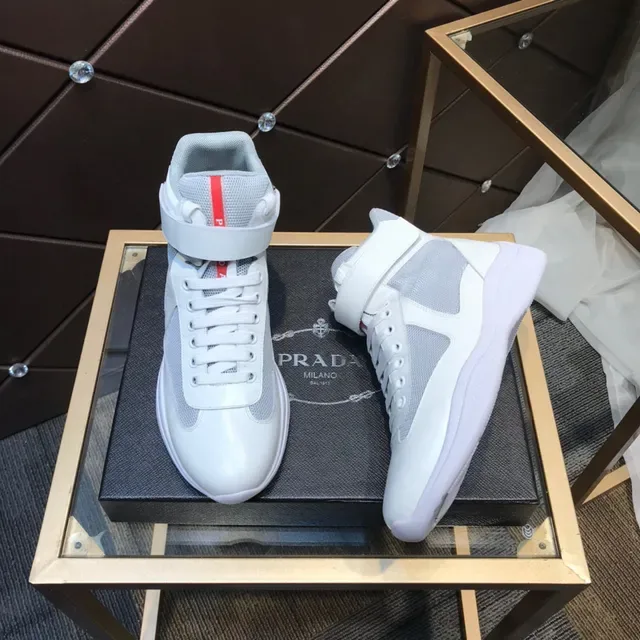 Prada Cloudbust White and Gray Mesh High-Top Lifestyle Sneakers 7