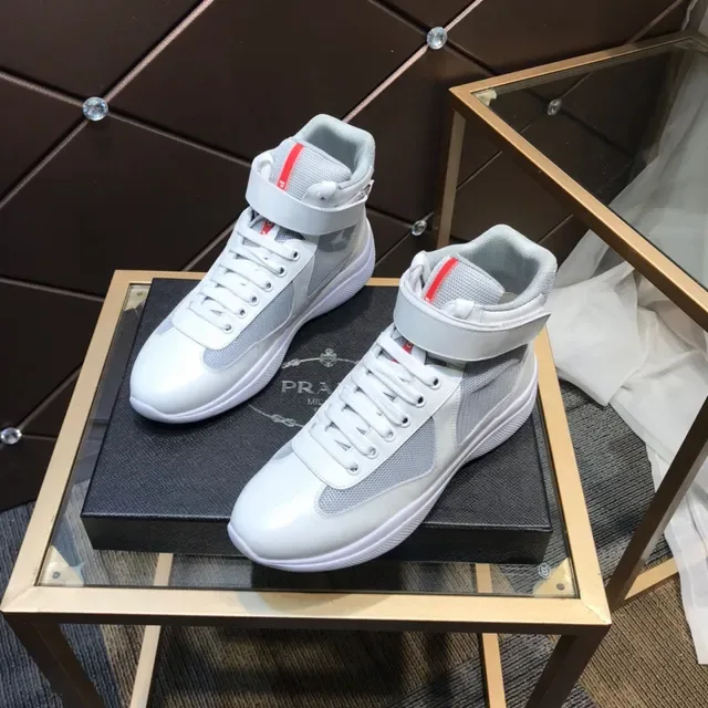 Prada Cloudbust White and Gray Mesh High-Top Lifestyle Sneakers 8