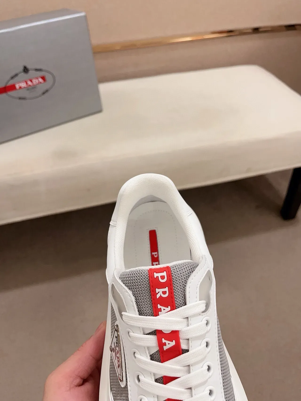 Prada Cloudbust White and Gray Mesh Lifestyle Sneakers 6